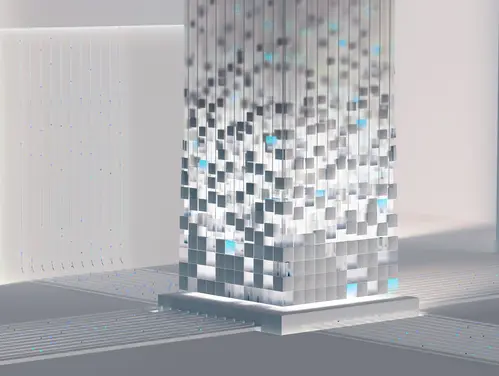 a tower made of many small digital cubes