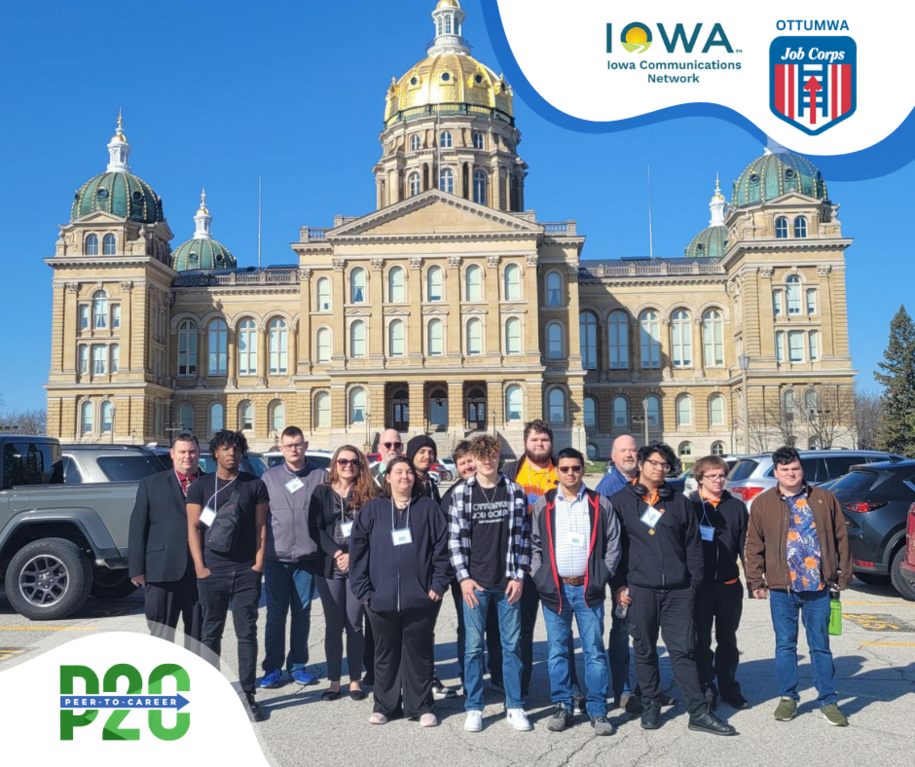 The Ottumwa Job Corps NCI trainees in front of the Iowa Capitol during their visit on April 8, 2024.