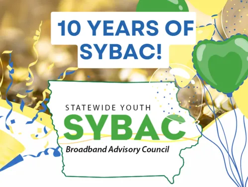 celebration graphic for the 10 year anniversary of SYBAC with the SYBAC logo