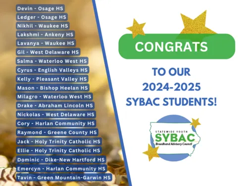the SYBAC logo and congrats banner featuring all the names of the students accepted to the council