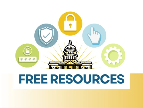 several icons representing the resources available on the free resources page, example: cybersecurity and tech help
