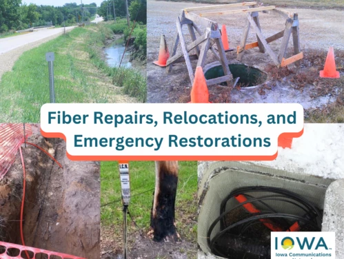 Collection of images that represent the types of challenges the Outside Plant faces like flooding, fiber cuts, fires, and more.