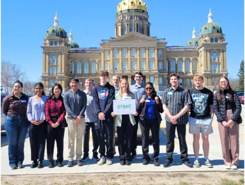 2024-2025 SYBAC students in front of the Iowa State Capitol building