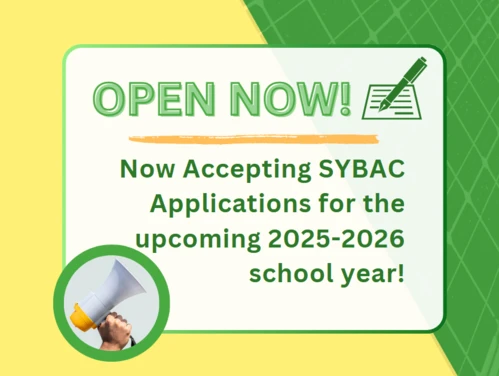 SYBAC application banner announcing that applications are now open.