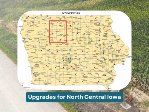A map of Iowa highlighting the North Central area with a box around it, indicating where the upgrades occurred.