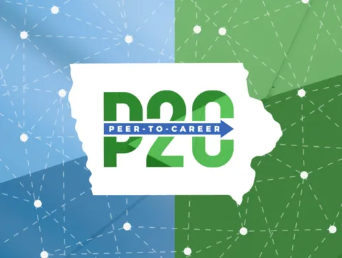 Peer to Career logo on the state of Iowa