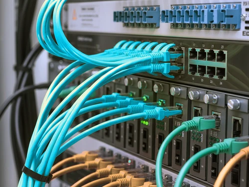 organized cables in a structured cabling cabinet