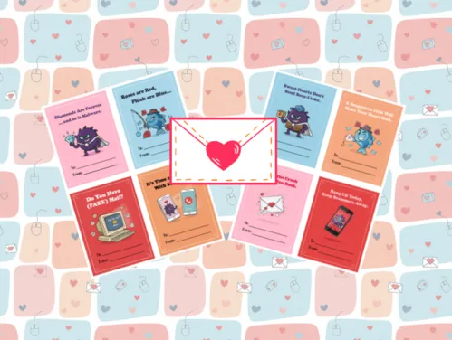 cartoon valentines with a heart stamped envelope