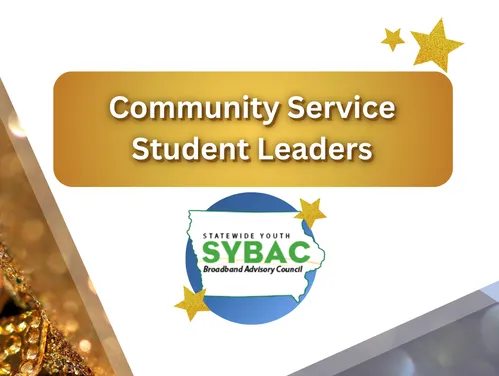 Community Service Student Leaders celebration banner with gold stars and the SYBAC logo