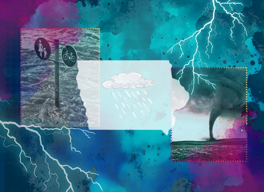 a creative depiction of various types of weather occurring throughout the state of Iowa