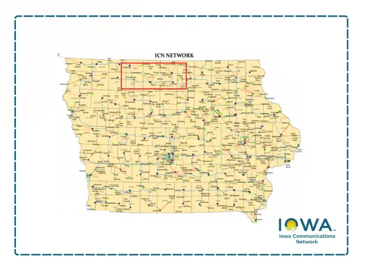 State of Iowa map highlighting Mason City, Garner, Algona, and Estherville 