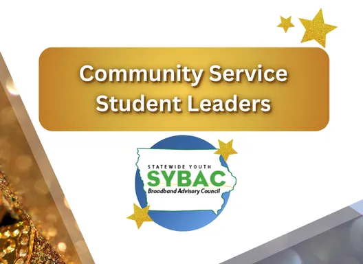 Community Service Student Leaders celebration banner with gold stars and the SYBAC logo