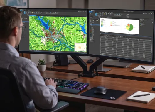 man using GIS software to map Iowa terrain