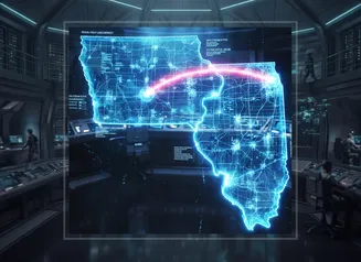 map of the connection between Des Moines, Iowa and Chicago, Illinois
