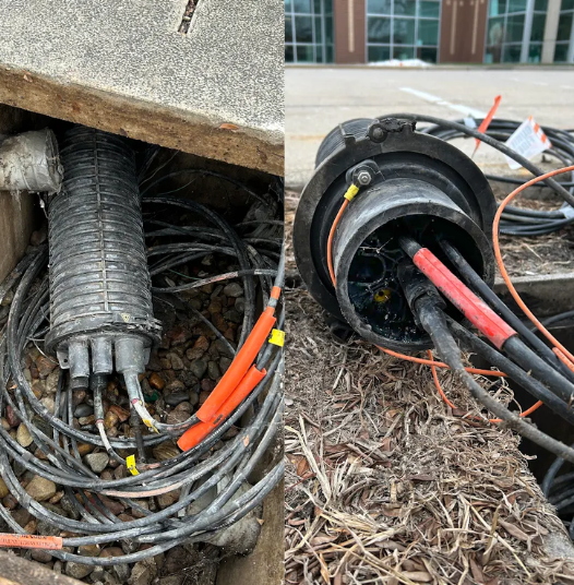 Downtown hub relocation project fiber up close images of handhole and fiber case