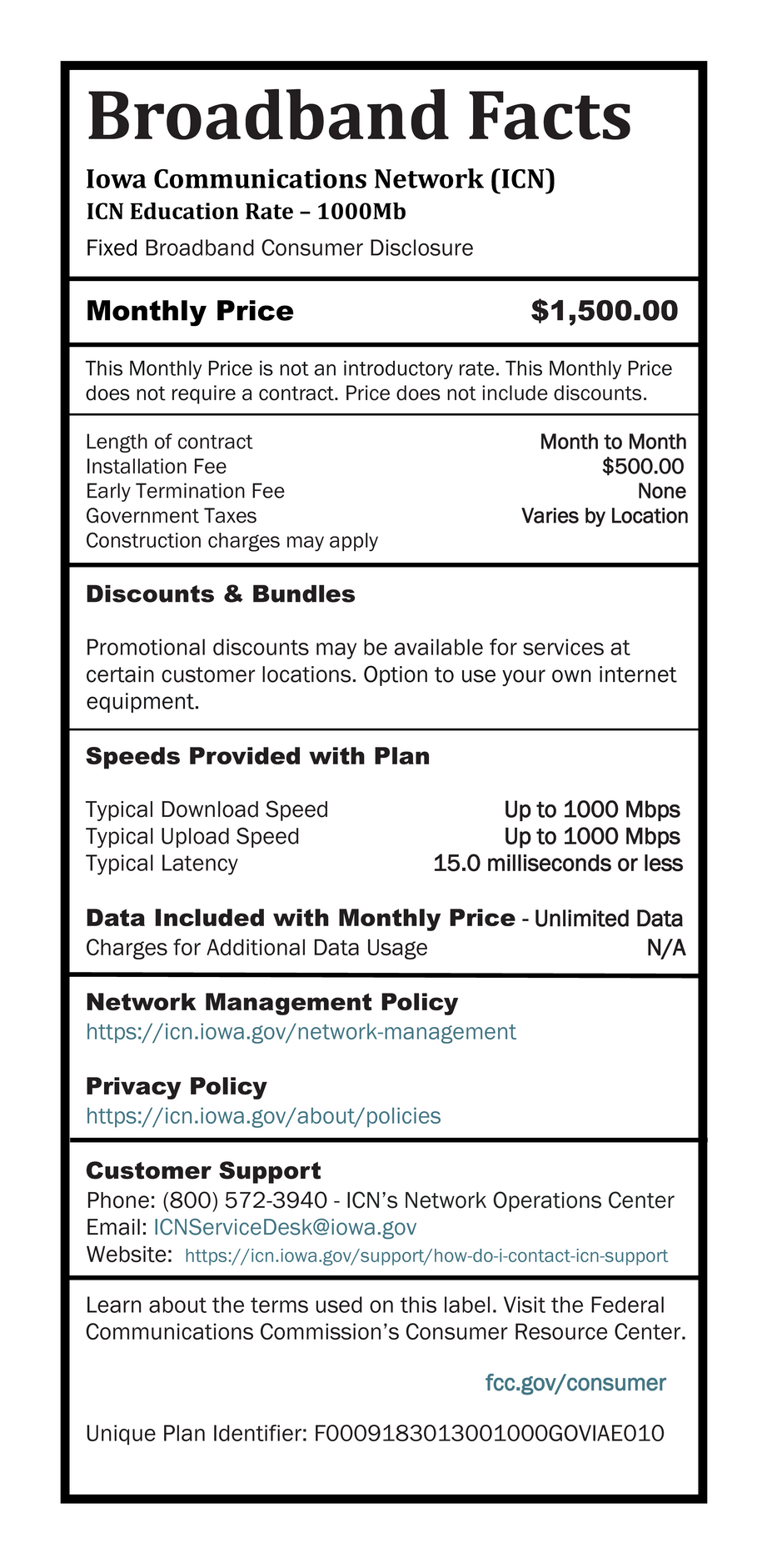 ICN Broadband Label Education Rate – 1000Mb