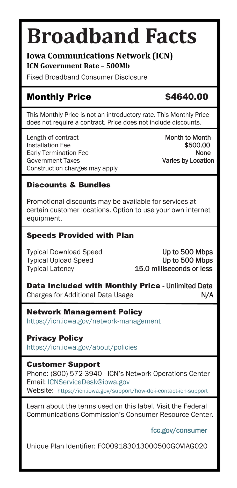 ICN Broadband Label Government Rate – 500Mb