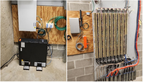 Side by side images of the fire panel and work areas for the March State Historical Building work