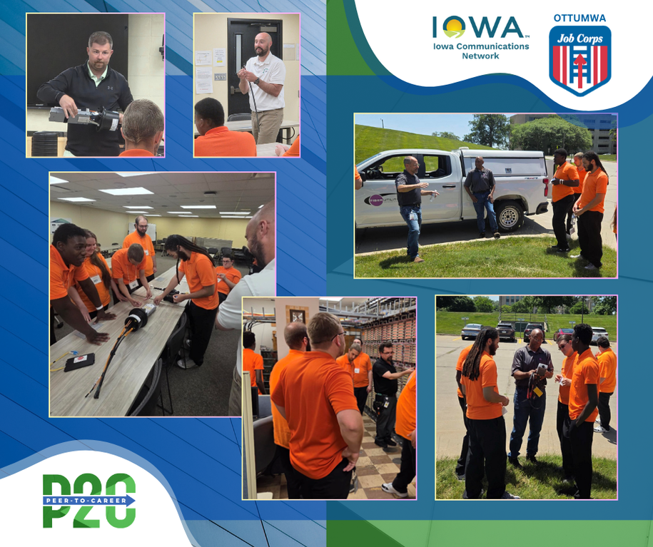 The Iowa Communications Network (ICN) hosted an action-packed, interactive training day for the network cabling installation (NCI) students from the Ottumwa Job Corps.