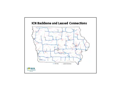 Map of Iowa, ICN Backbone and Leased Connections